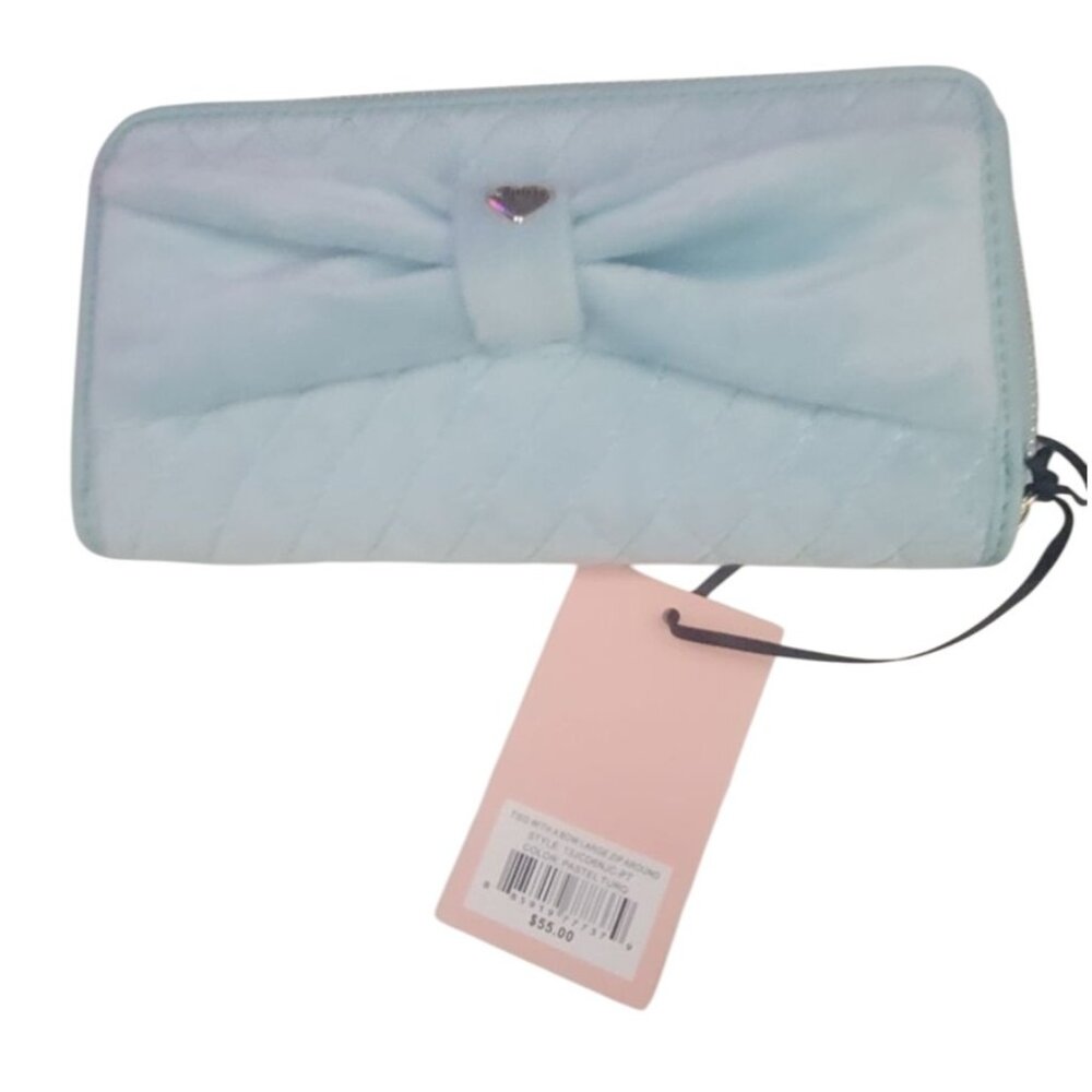 Juicy Couture Quilted Velour Wallet With Bow & Heart Charm Light Blue